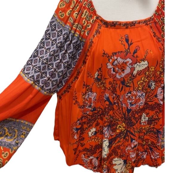 Free People Top Fall XS Blouse Oversized Flowy Cottage Boho Shirt Billowy 70s - Picture 8 of 17